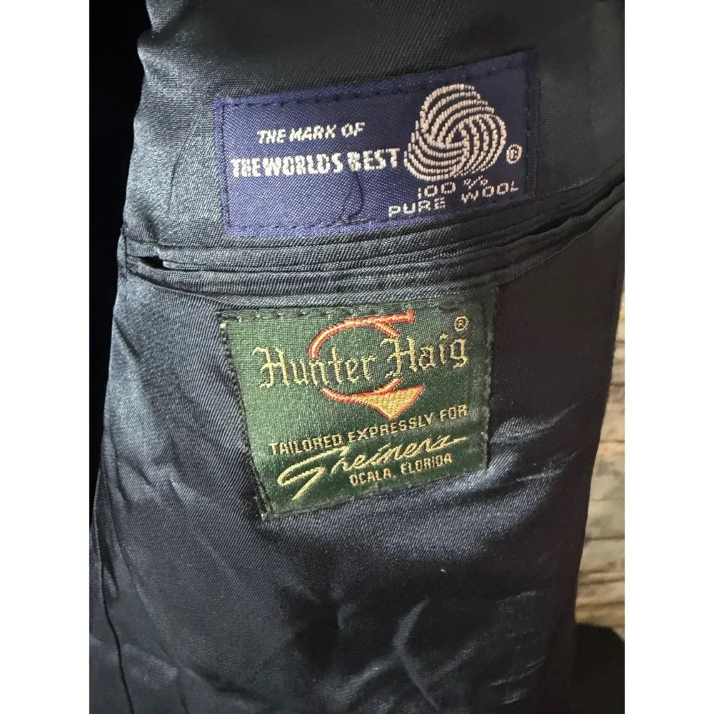 Hunter Haig Blazer Navy Blue 100% Pure Wool Excellent Tailored in USA Sport Coat
